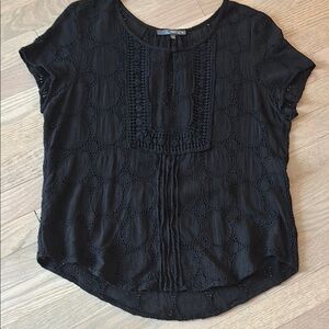 Matty M Black Lace Crochet Detail Women's M Short Sleeve Cotton Blend Blouse